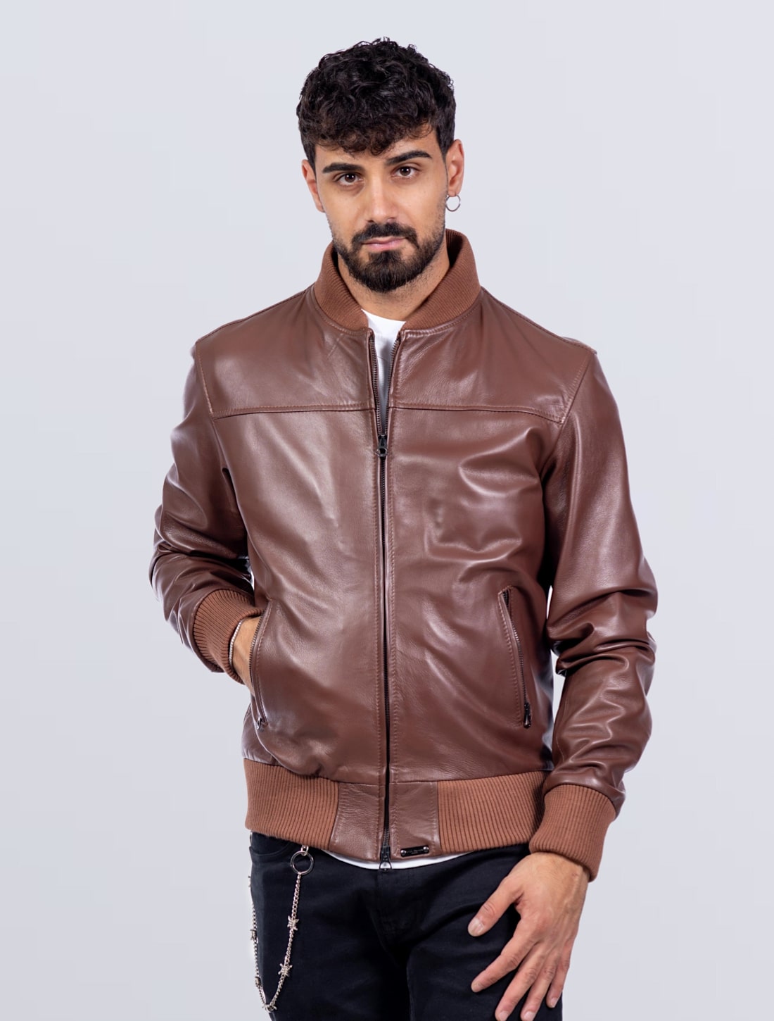 BOMBER UOMO IN PELLE MARRONE MOD. 3202