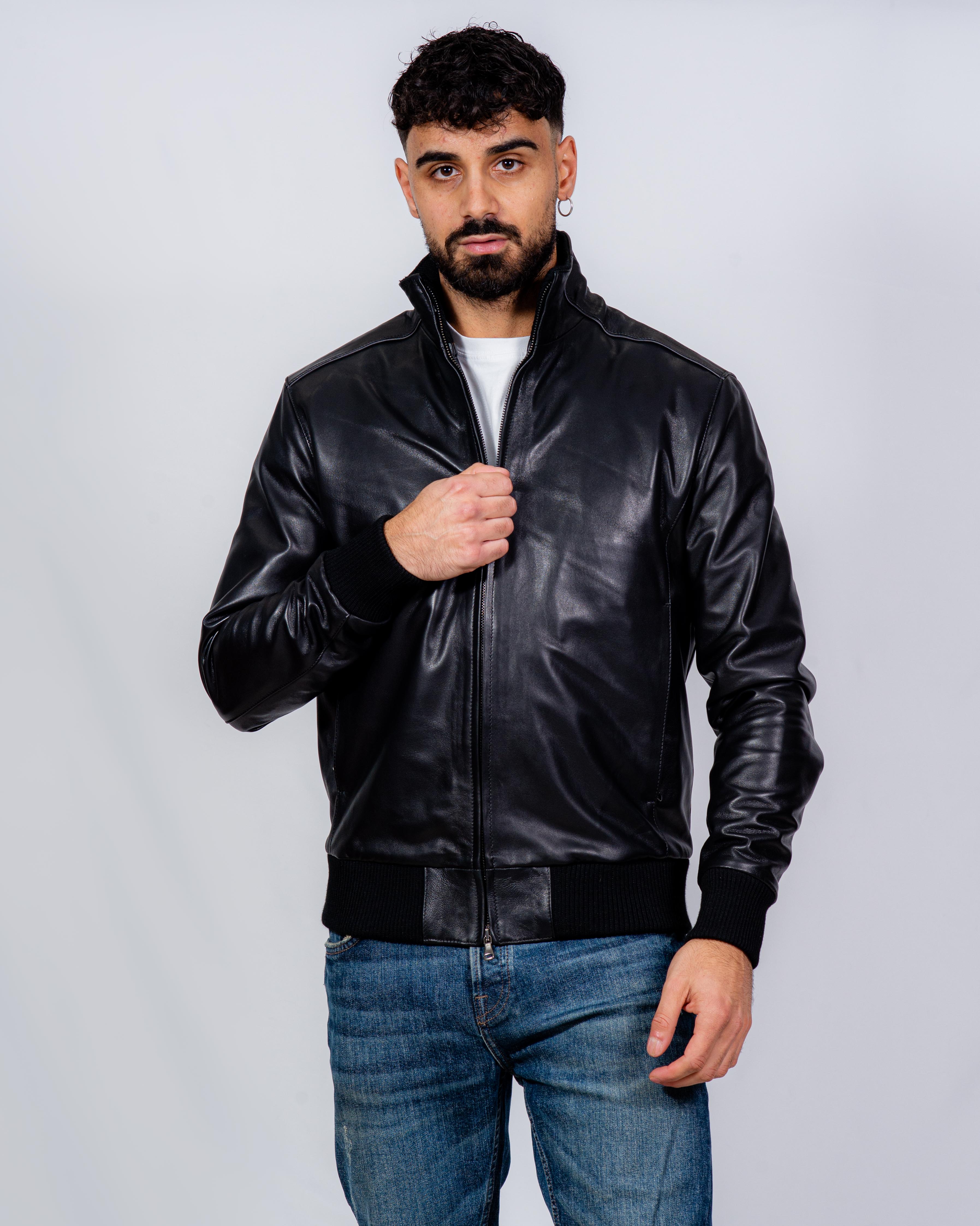 TAGLIE FORTI) BOMBER IN PELLE UOMO NERO MOD. SAILS