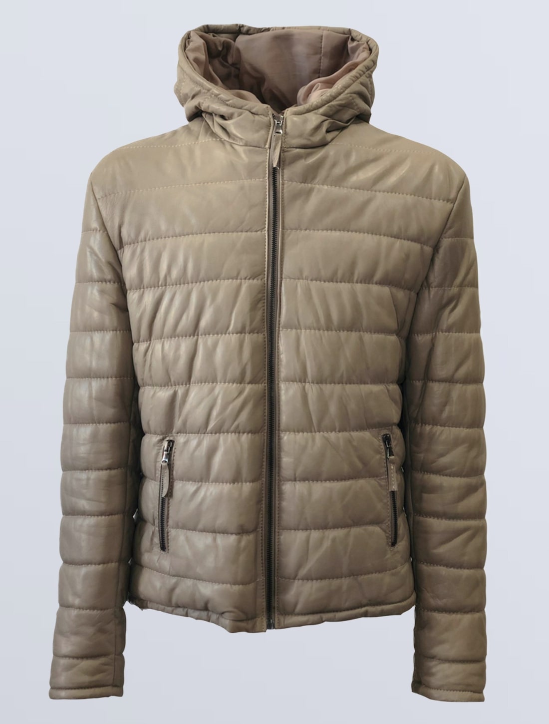 PIUMINO IN PELLE UOMO NUDE CON CAPPUCCIO