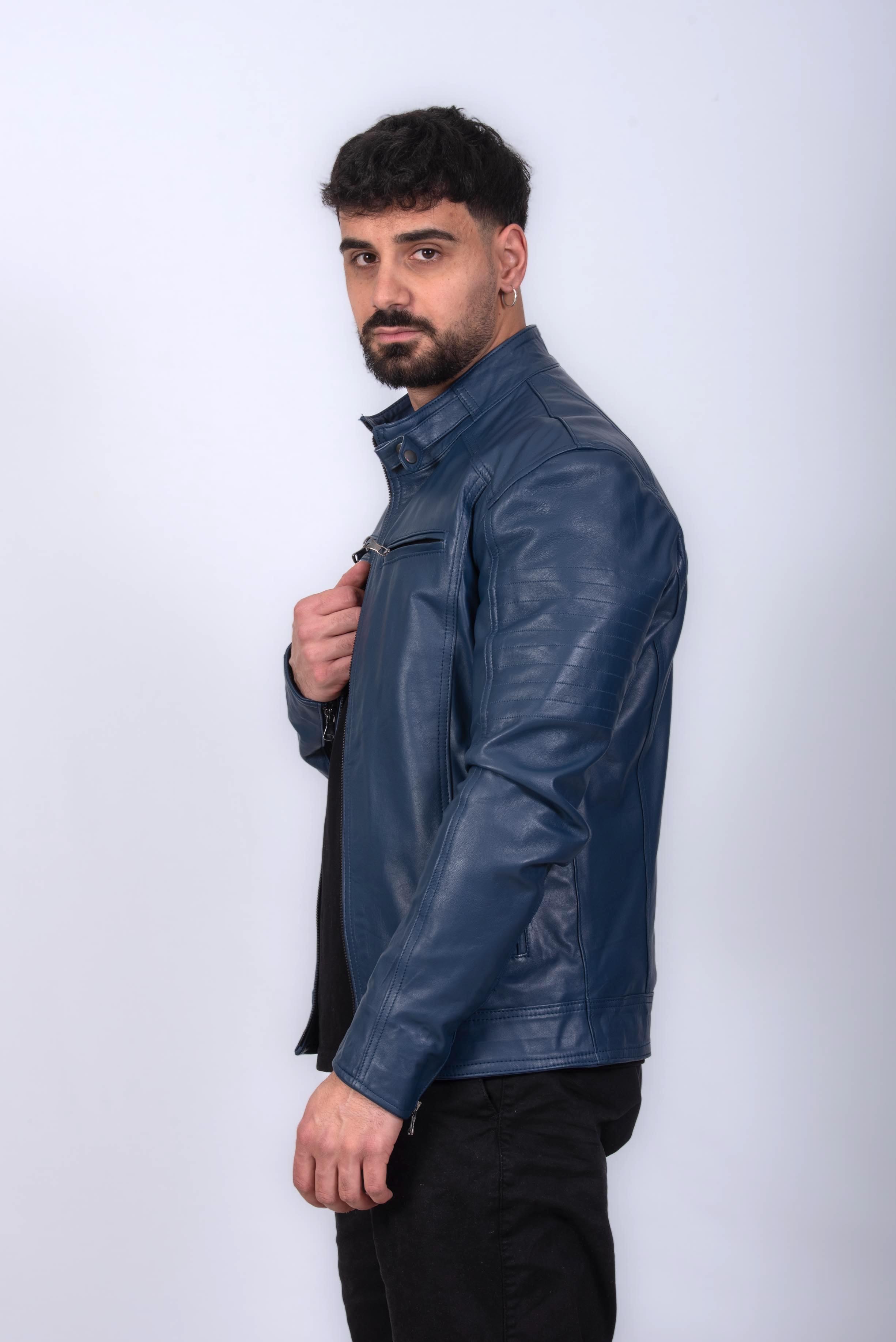 Giacca pelle blu uomo hot sale