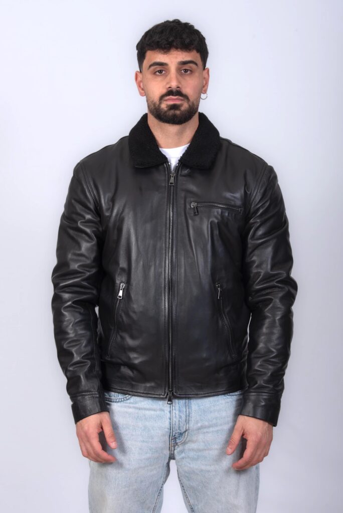 (image for) GIACCA IN VERA PELLE CON ECOMONTONE UOMO NERO MOD. DYLAN