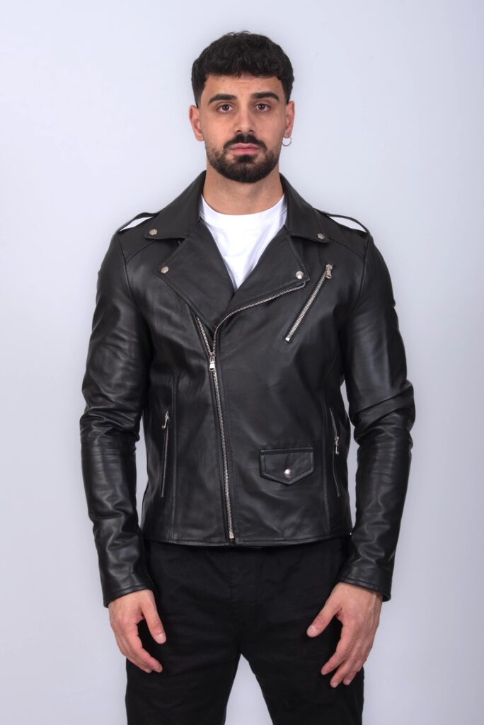 (image for) CHIODO IN PELLE UOMO NERO MOD. N197 SENZA CINTURA