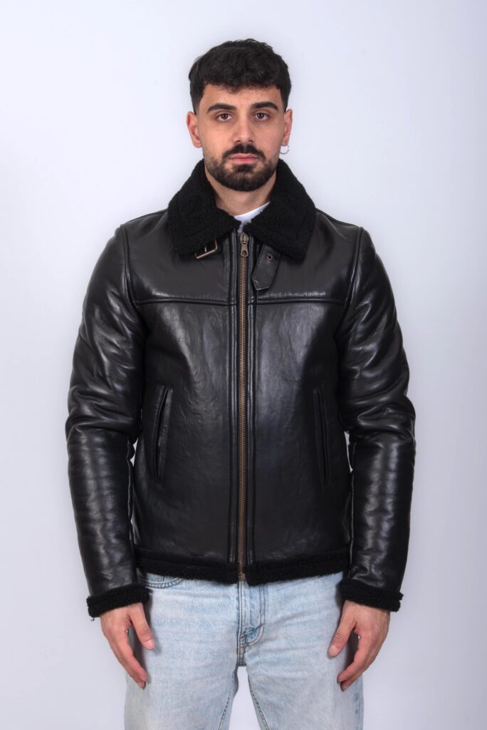 (image for) GIACCA IN VERA PELLE NERO CON ECOMONTONE MOD. FRANGY