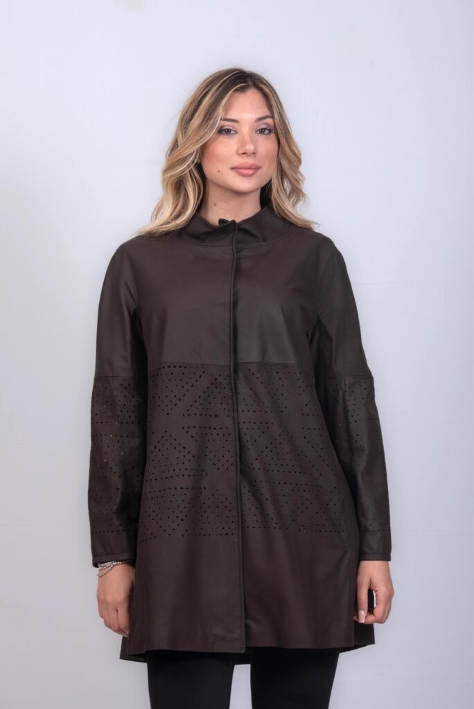 (image for) MANTELLA TRAFORATA IN PELLE DONNA TESTA DI MORO